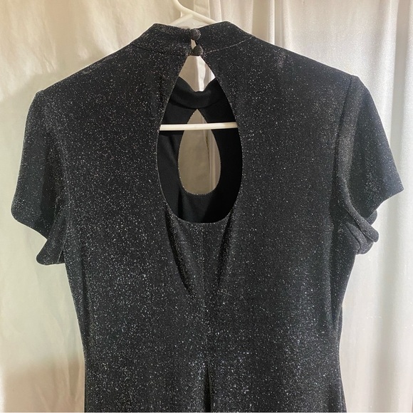 Lori Ann Montreal Vintage 90s Women's Petite 10 Black Sparkle Keyhole Maxi Dress - Picture 5 of 10